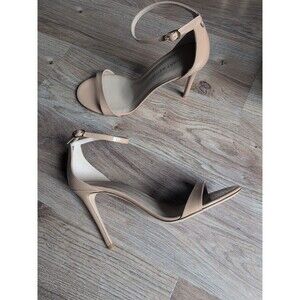 Stuart Weitzman Nudist II Nude Beige Patent Leather Stilleto Sandals Womens 9.5